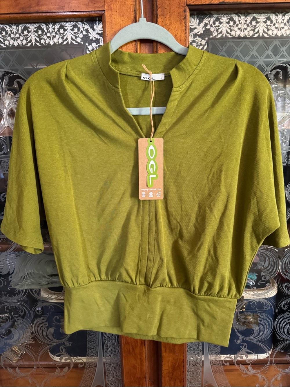 OGL Olive Green Cropped Short Sleeve Pullover Top